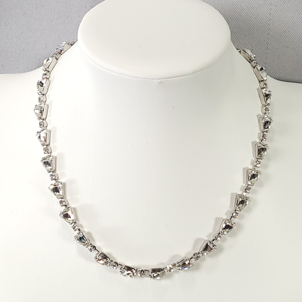 Weiss Necklace Silver Tone Clear Rhinestone Vintage Trapezoid Choker Jewelry
